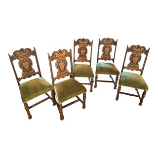 Early 20th Century Antique Jacobean Revival Style Dining Chairs- Set of 5 For Sale