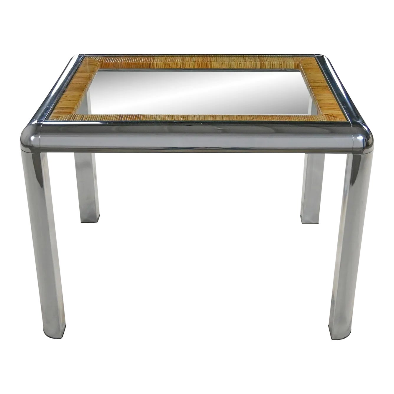 Vintage Modern Rectangular Chrome Glass & Wrapped Rattan Side Table ...