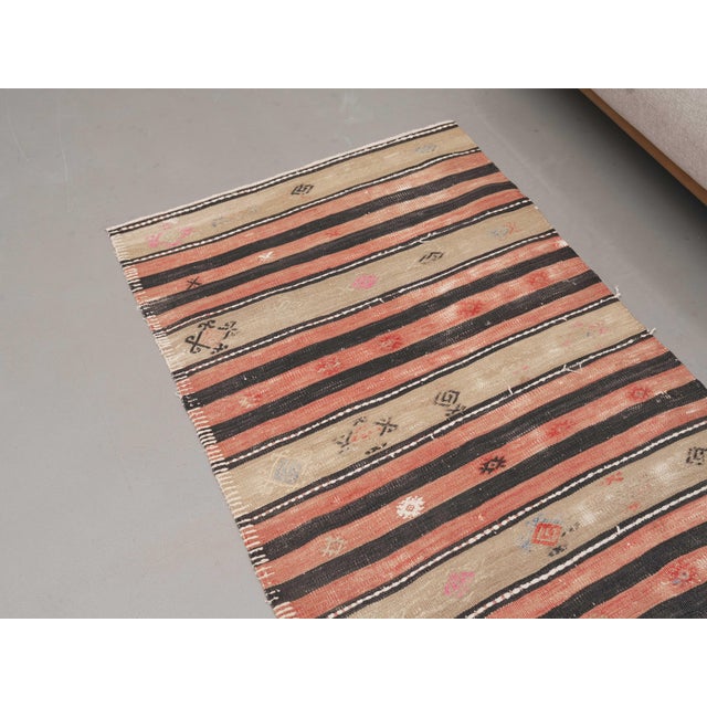 1970s Vintage Handmade Wool Cotton Red Beige Runner Rug For Sale In San Francisco - Image 6 of 11
