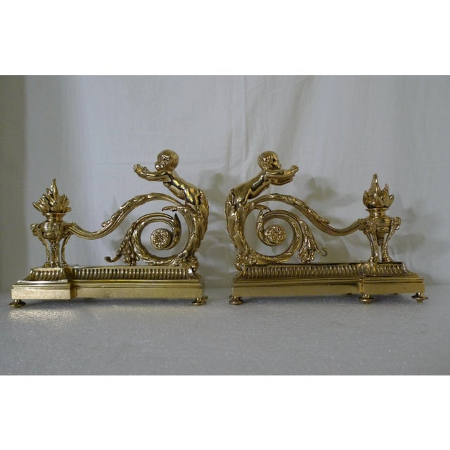 Bronze French Early 20th Century Louis XV Style Bronze Chenets With Children - a Pair For Sale - Image 8 of 12