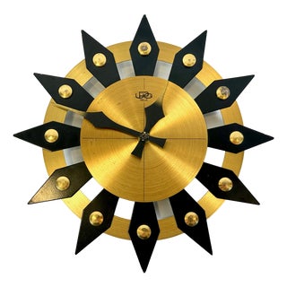 German Brass Sunburst Wall Clock from UPG Halle, 1970s For Sale