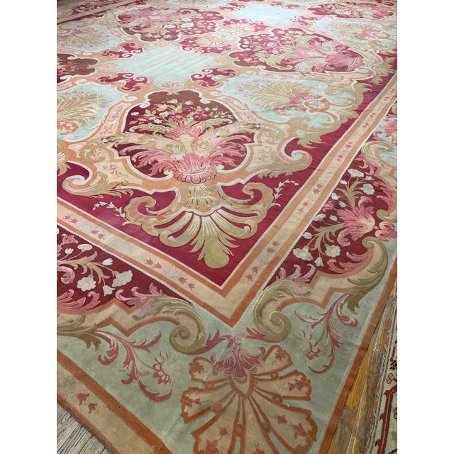 1840s Antique Red Field Medallion Flatweave Wool French Aubusson Gallery Rug For Sale - Image 12 of 12