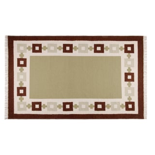 Part & Parcel Goods Wool Chain Rug 8' x 10', Sage, Chocolate, Celadon and Eggshell For Sale