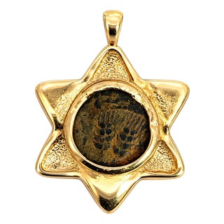 19th Century Ancient Byzantine 14k Gold Bronze Coin Star of David Pendant For Sale