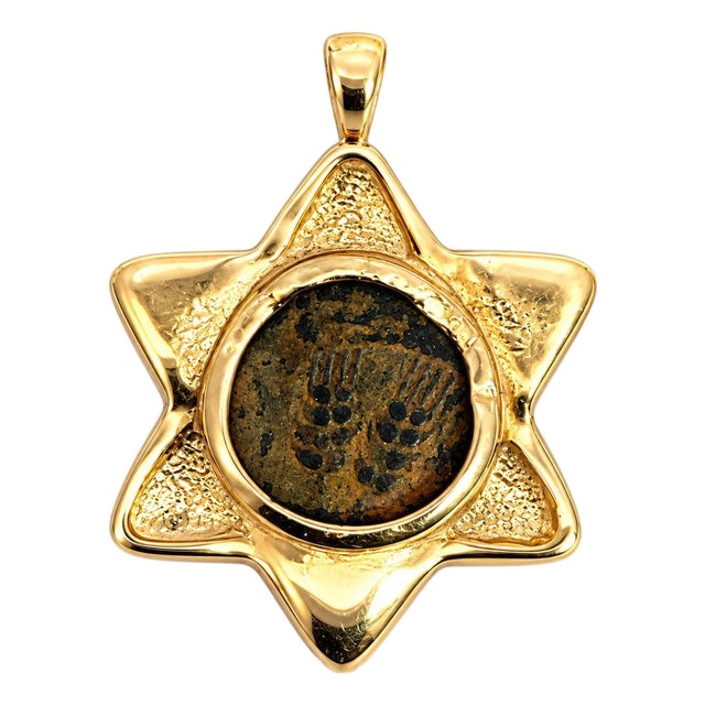 19th Century Ancient Byzantine 14k Gold Bronze Coin Star of David Pendant For Sale