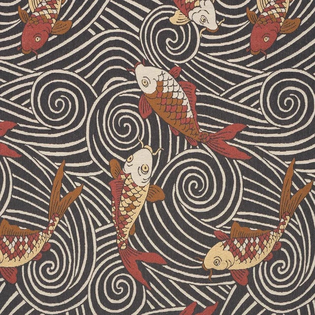 Schumacher Koi Fish Fabric In Midnight For Sale