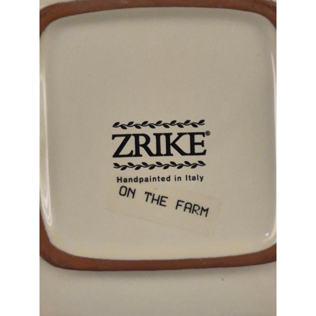 Late 20th Century Zrike on the Farm Italy Hand Painted Square Turkey Dish For Sale - Image 6 of 7