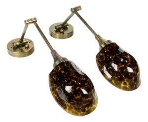 Pair of Late 20th Century Brass Adjustable Wall Lamps With Tortoiseshell Shades