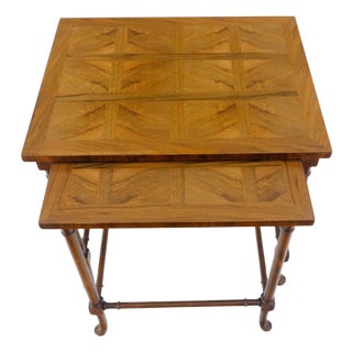Fine Baker c1970s Marquetry Top Pair of Nesting Side End Tables MINT For Sale