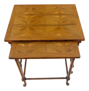 Fine Baker c1970s Marquetry Top Pair of Nesting Side End Tables MINT