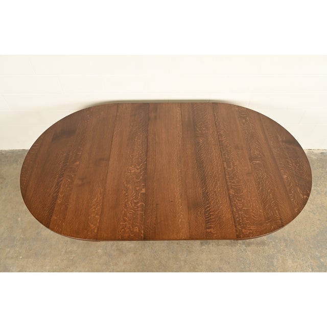 Stickley Brothers Style Antique Mission Oak Arts & Crafts Pedestal Extension Dining Table, Newly Refinished For Sale - Image 9 of 13