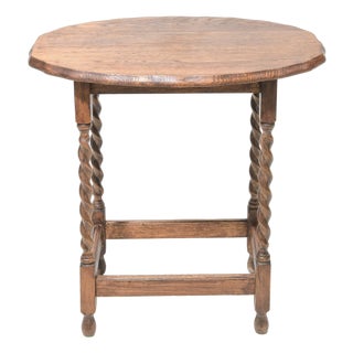 Antique English Barley-Twist Side Table With Scalloped Top, C. 1900 For Sale