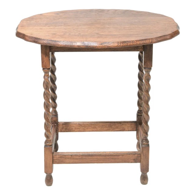 Antique English Barley-Twist Side Table With Scalloped Top, C. 1900 For Sale