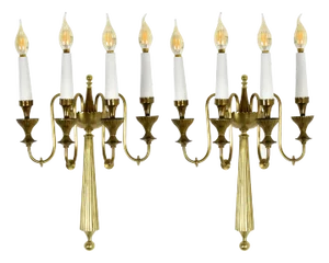 Pair of Four-Light Italian Brass Candelabra Sconces, 1940s