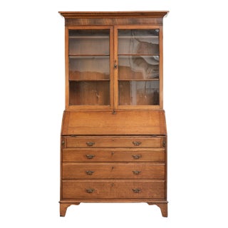 Antique English Oak Bookcase with Upright and Original Glass, 1700s For Sale