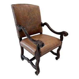 20th Century Louis XIII Style Tooled Leather Os De Mouton Armchair For Sale
