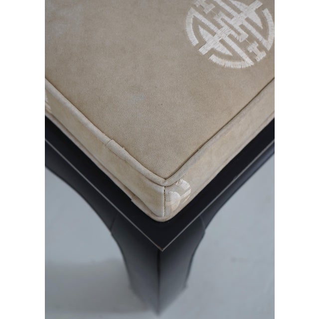 Black Century Oriental Style Leather Seat Black Lacquer Bench For Sale - Image 8 of 13