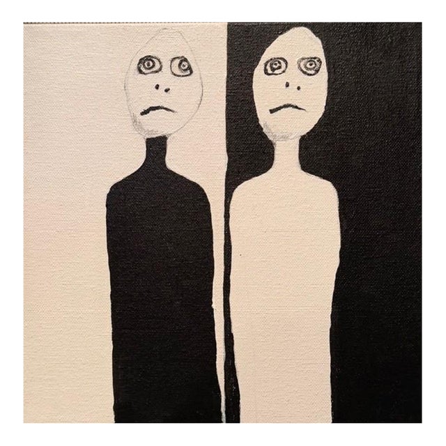 Ying and Yang a Black and White Original Collage on Canvas by Susan Cohen For Sale