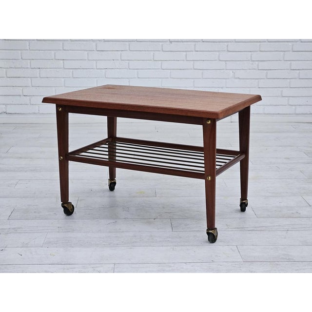 Danish Coffee Table with Wheels in Teak Wood, 1970s For Sale - Image 4 of 16