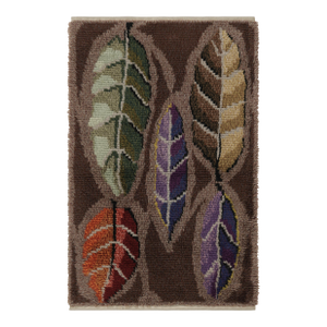 Vintage Swedish Rya Rug, Brown With Bold Scandinavian Leaf Florals - Rug & Kilim