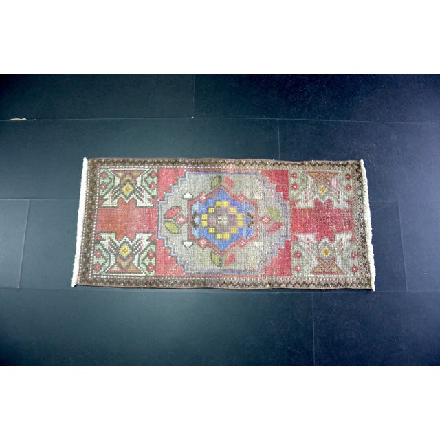 1960s Handmade wool and cotton rug in Turkish Anatolian Small Rug, Vintage Doormat Rug, Turkish Vintage Decorative Rug,...