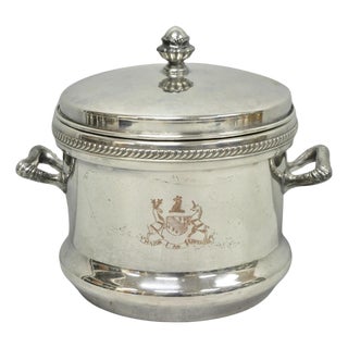 Vintage Fb Rogers English Regency Silver Plated Coat of Arms Covered Ice Bucket For Sale