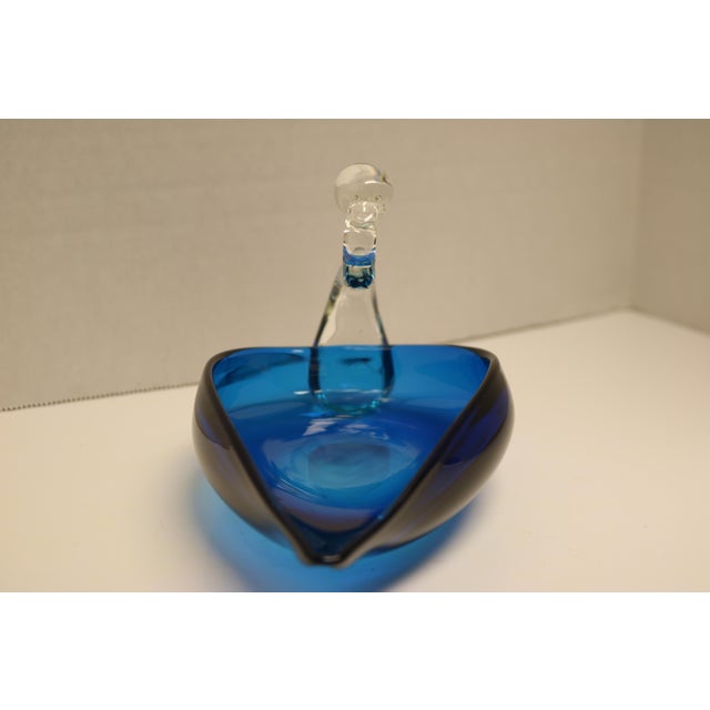 Mid 20th Century Vintage Blue Swan Dish With Clear Neck and Head For Sale - Image 5 of 7