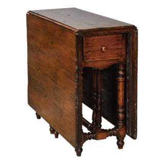 English 19th Century Oak Drop Leaf Table with Turned Legs and Two Drawers For Sale