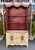 French Antique French Red & Ivory Paint Decorated Wire Front Display Cabinet For Sale - Image 3 of 7
