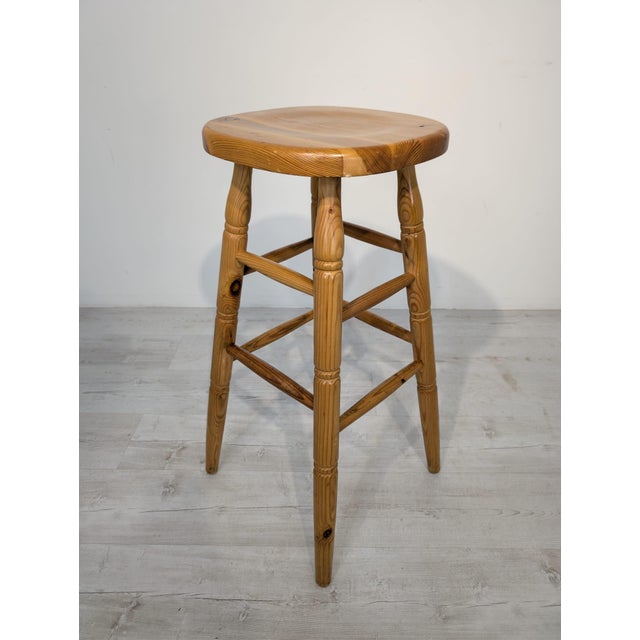 Brown Vintage Bar Stool in Pine, 1960s For Sale - Image 8 of 14