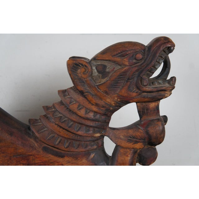 Antique Chinese Rosewood Carved Dragon Serpent Sculpture For Sale - Image 10 of 13
