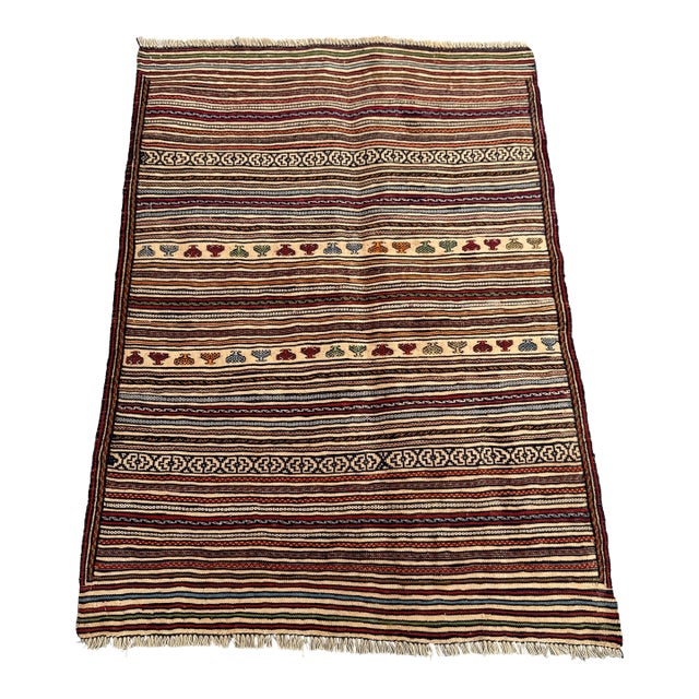 Flat Weave Afghan Sumak Kilim Rug For Sale