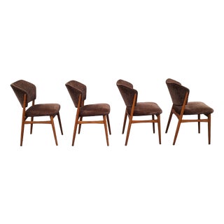 Mid-Century Dining Chairs with Beechwood Frame and Brown Fabric Upholstery, 1960s, Set of 4 For Sale