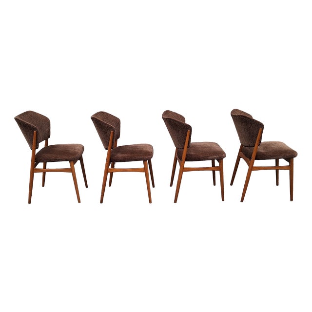 Mid-Century Dining Chairs with Beechwood Frame and Brown Fabric Upholstery, 1960s, Set of 4 For Sale