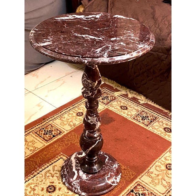 Not Yet Made - Made To Order Red Marble Pedestal Side Table | Handcrafted Round Accent Table | Elegant Stone End Table For Sale - Image 5 of 7