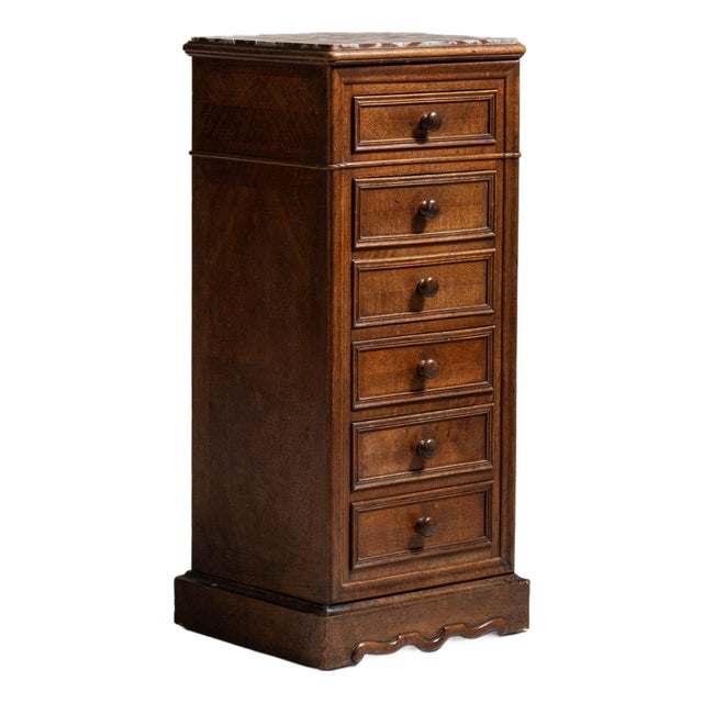 19th Century France Rich Walnut Brown Narrow Walnut Semainier For Sale