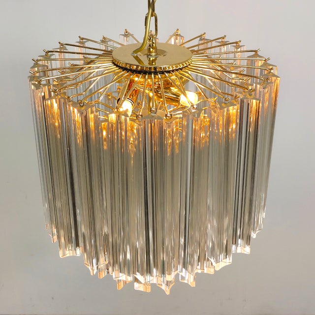 Mid-Century Italian Murano Glass 5-Tiered Chandelier with Brass Frame by Paolo Venini for Venini, 1980s For Sale - Image 10 of 14
