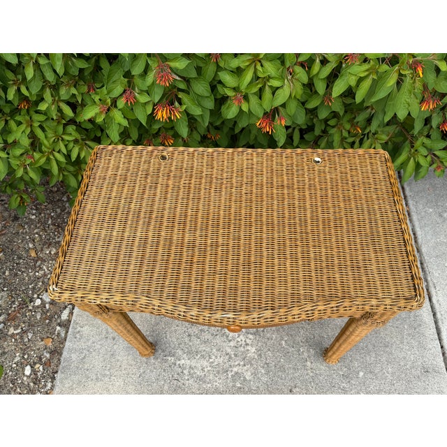 Vintage Wicker & Rattan Vanity Table With Oval Mirror and Drawer For Sale - Image 15 of 15