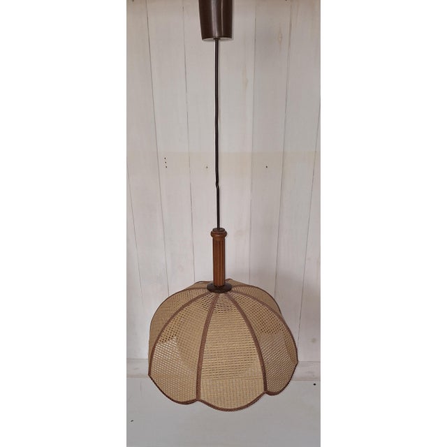 Vintage Pendant Lamp with Brown Plastic and Beechwood Mounting by Linus Bopp, 1980s For Sale - Image 4 of 8
