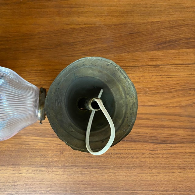Antique Industrial Brass Wall Sconce With Holophane Glass Shade For Sale - Image 13 of 13