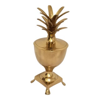 Mid-Century Modern Shiny Brass Pineapple Container Urn With Lid For Sale