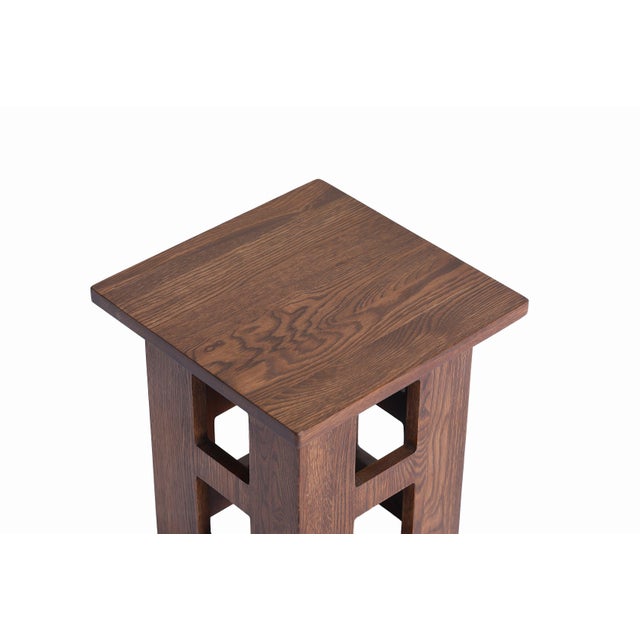 Mission Solid Oak Square End Table With Cut Outs - Walnut (W1) For Sale - Image 4 of 8