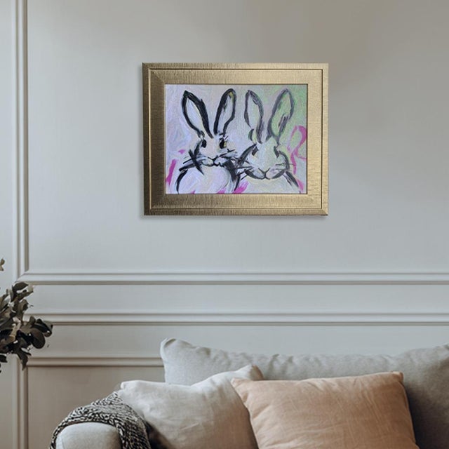 Contemporary Original Bunny Painting Modern Minimalist Rabbit Art Framed Acrylic on Canvas Board Wall Art by Tatiana Duperault For Sale - Image 3 of 6