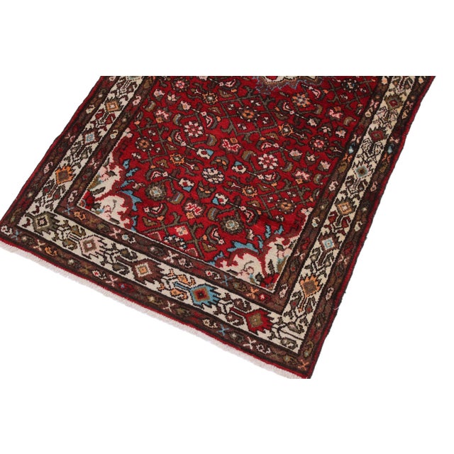 Shabby Chic Persian Floral Red/Ivory Wool&Silk Runner Rug- 3'5'' X 7'0'' For Sale - Image 4 of 10