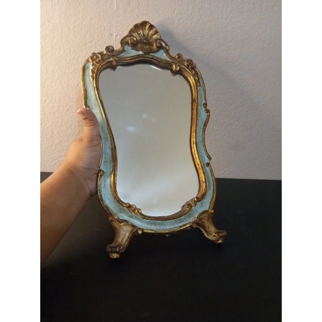 French 1960s Handcrafted Teal Gilded Venetian French Florentine Mirror For Sale - Image 3 of 9