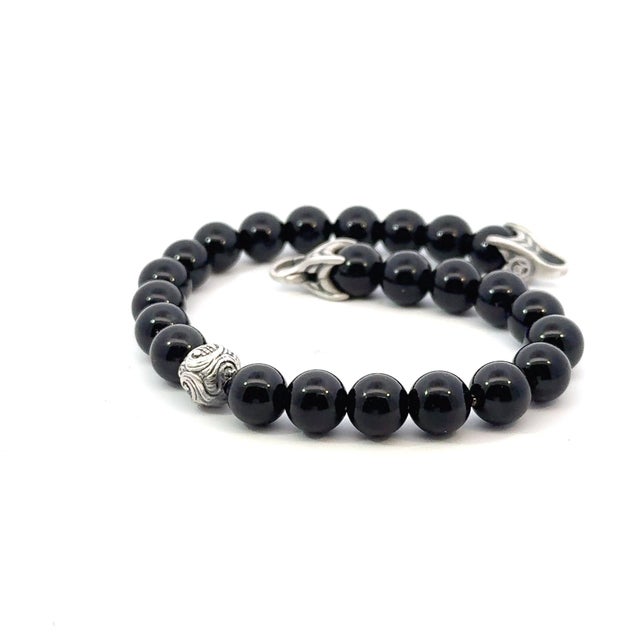 1990s David Yurman Onyx Carved Prayer Beads Bracelet 8.5" Silver Estate For Sale In New York - Image 6 of 12