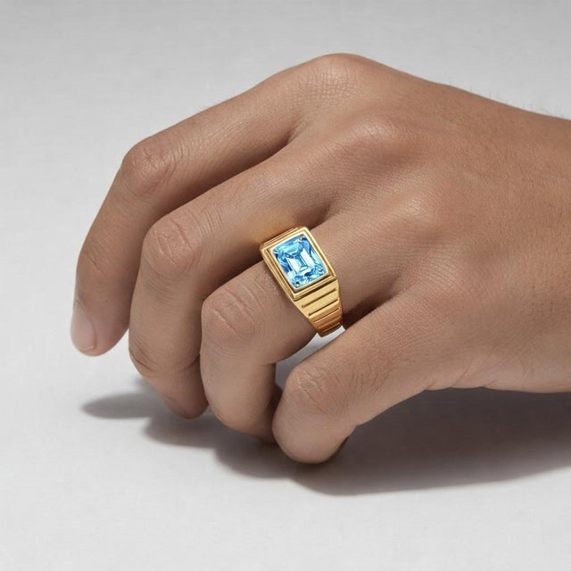 Not Yet Made - Made To Order Art Deco Signet Ring for Men With Topaz, Silver, Gold, Size 10 For Sale - Image 5 of 6