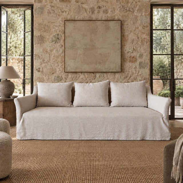 Greige Shelly Sofa Slip Covered For Sale - Image 8 of 8