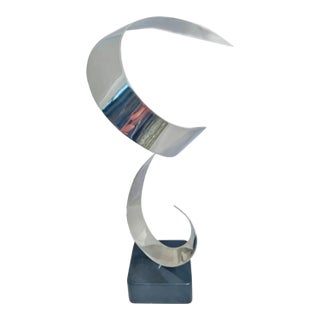 1960s Dramatic Polished Steel Sculpture Vintage Ribbon Sculpture Kelly Gronley For Sale