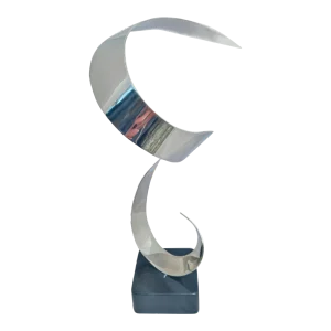 1960s Dramatic Polished Steel Sculpture Vintage Ribbon Sculpture Kelly Gronley